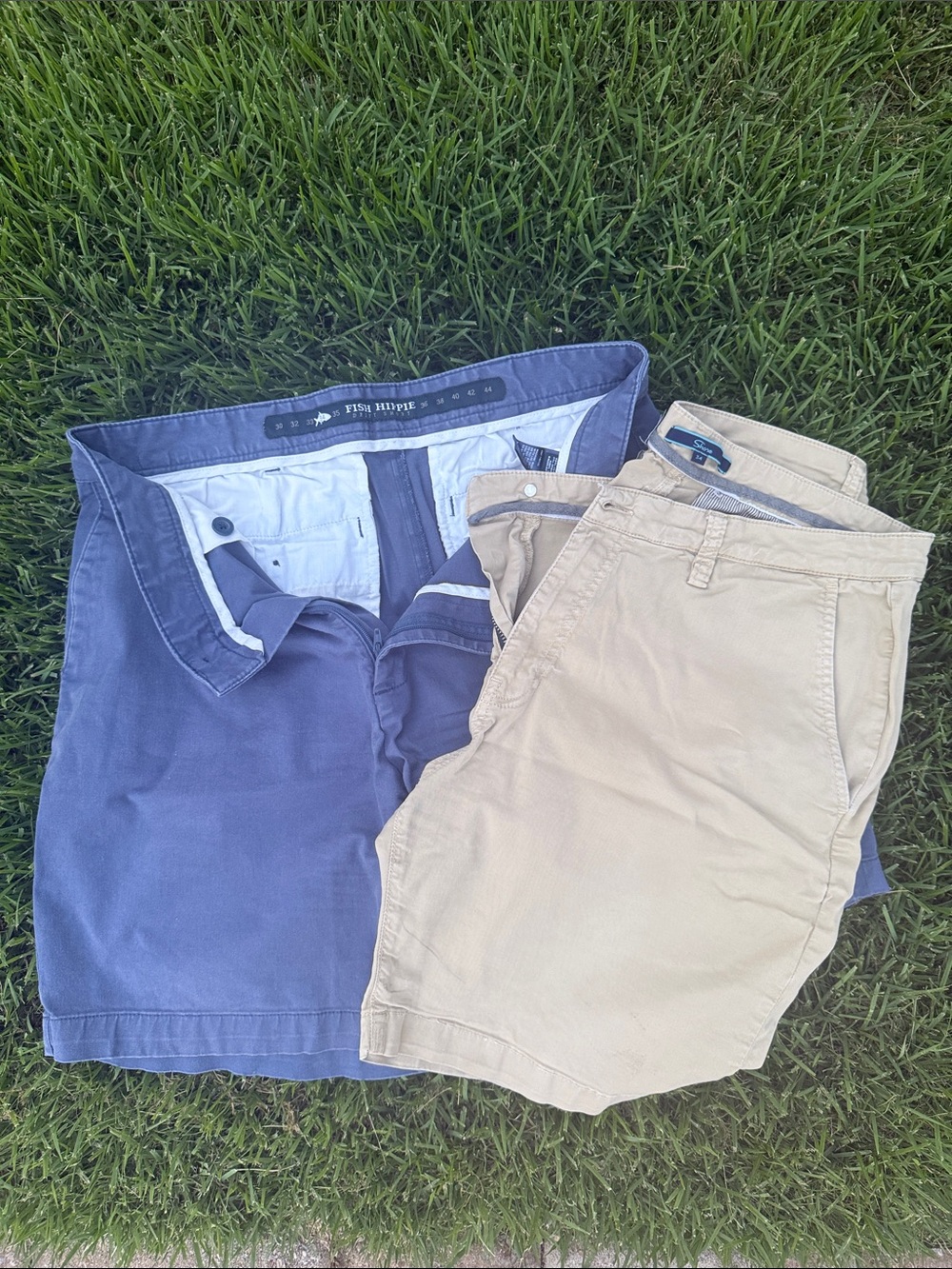 Lot of 2- Men’s size 34 shorts- Fish Hippie & Shore Navy & Tan